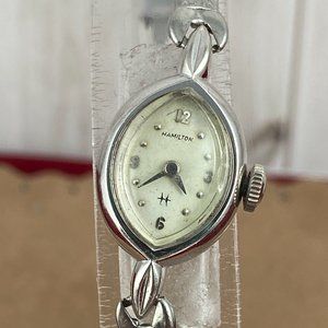 Vintage Early 1960's 10 Karat White Gold Filled Hamilton Mechanical  Watch